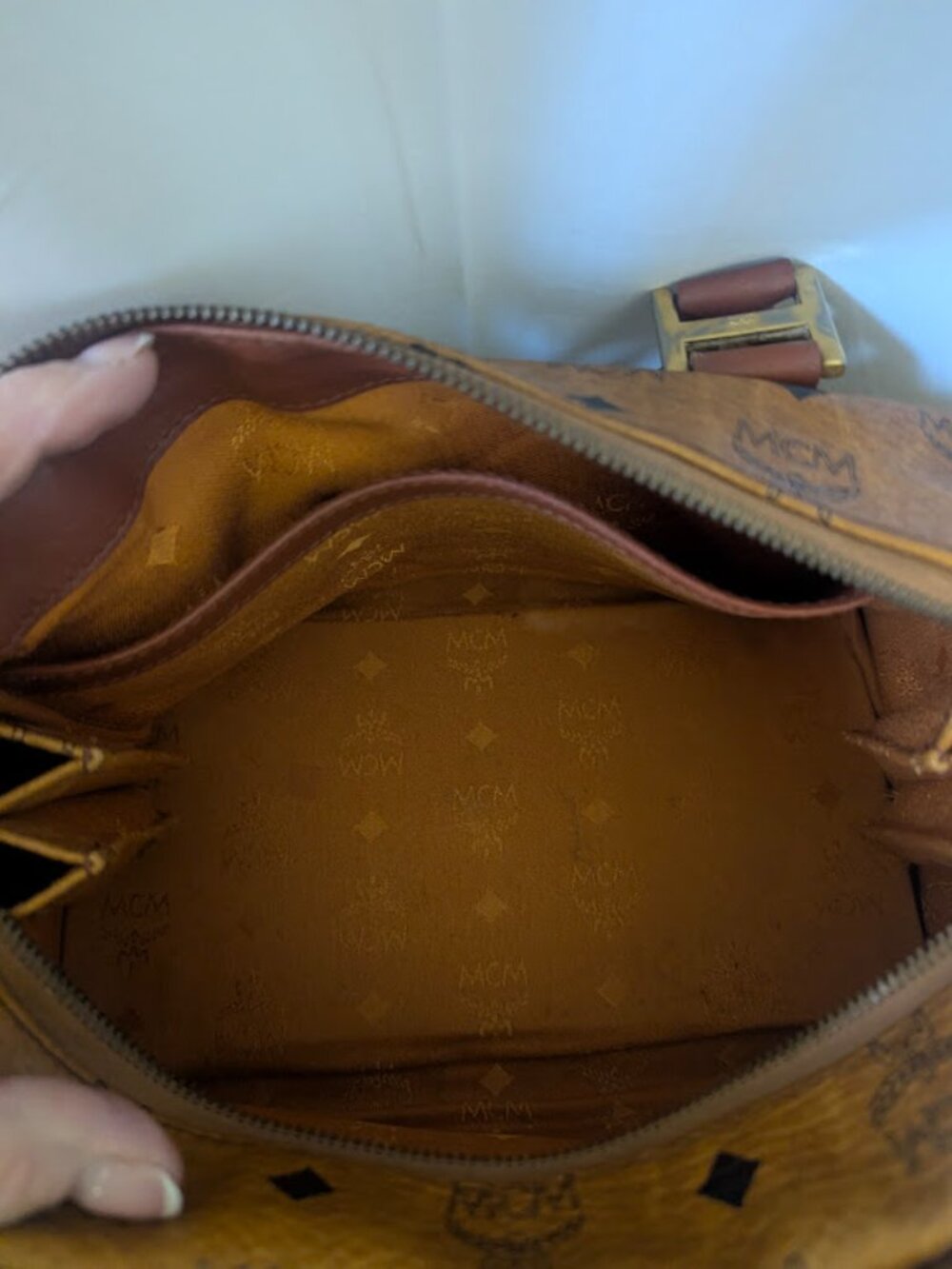 MCM Tan Visetos Boston 11" Bag No Strap - Picture 7 of 10
